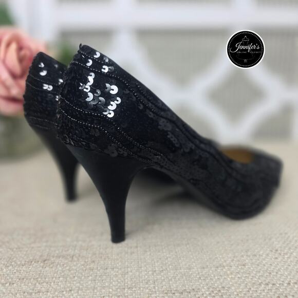 Dolce by Pierre Vintage and Rare Black Foxy Sequin Beaded Pumps/Heels Size 7M - Picture 6 of 16